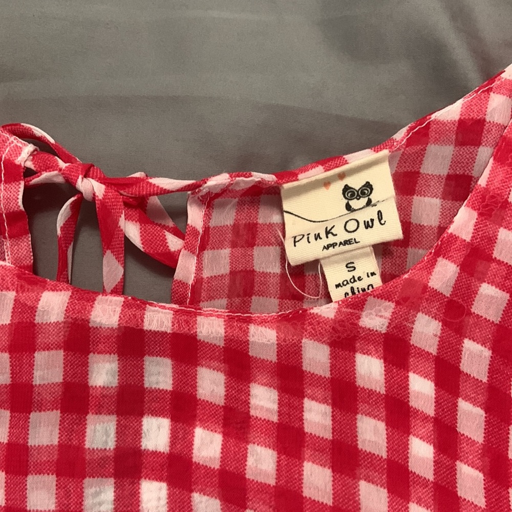 Gingham Red & White Picnic Flutter Blouse - image 4